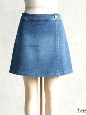 Cooper Key Faux Wrap Denim Skirt M Blue A-Line